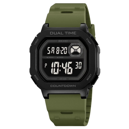 SKMEI Mens Digital Watch Square Sports Military Watches Waterproof Outdoor Chronograph Wrist Watches for Men with Dual Time/LED Back Ligh/Alarm