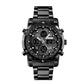 SKMEI Mens Wrist Watch, Waterproof Military Analog Digital Watches with LED Multi Time Chronograph, Stainless Steel Business Quartz Watches for Men