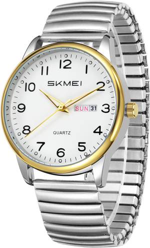 SKMEI Watches for Men Easy Reader Analog Mens Quartz Watch with Stainless Steel Expansion Band Luminous waterproof watch