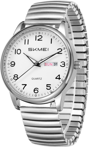 SKMEI Watches for Men Easy Reader Analog Mens Quartz Watch with Stainless Steel Expansion Band Luminous waterproof watch