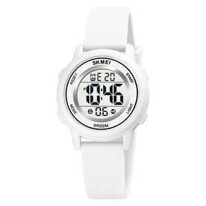 Children Digital Watch Wristwatch Fashion Multifunction Waterproof Outdoor Sports Luminous Watch for Kids Students Boys Girls White