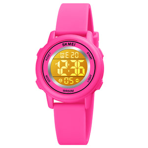 Children Digital Watch Wristwatch Fashion Multifunction Waterproof Outdoor Sports Luminous Watch for Kids Students Girls Rose Red