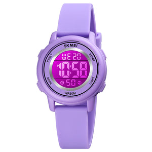 Children Digital Watch Wristwatch Fashion Multifunction Waterproof Outdoor Sports Luminous Watch for Kids Students Boys Girls Purple