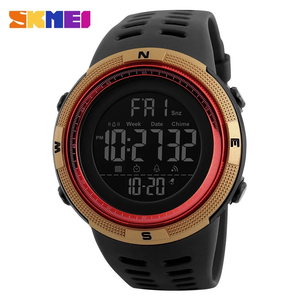 SKMEI Men's Military Watch, Waterproof Digital Sports Alarm Backlit Classic Watch, Black Gold Red