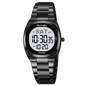 SKMEI Watches for Women Sport Digital Womens Watch Waterproof with Stainless Steel Strap Alarm Countdown Dual Time