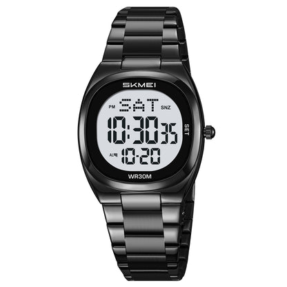 SKMEI Watches for Women Sport Digital Womens Watch Waterproof with Stainless Steel Strap Alarm Countdown Dual Time