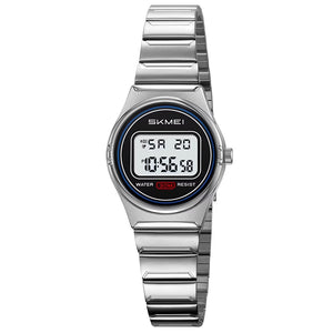 SKMEI Watches for Women Sport Digital Womens Watch Fashion Ladies Waterproof Stainless Steel Wristwatch with Alarm LED Back Light