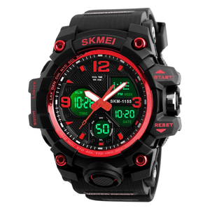 SKMEI Men's Military Watch, Waterproof Watches for Men with Stopwatch Alarm LED Back Light Sports Watch, Red