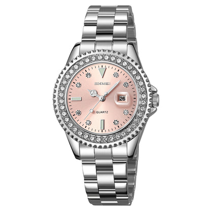 SKMEI Watches for Women Luxury Dress Waterproof Wrist Watch Stainless Steel Ladies Watch with Luminous Date