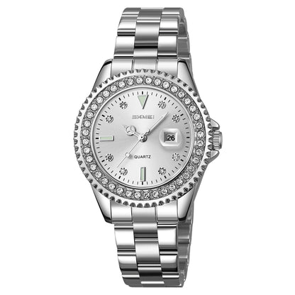 SKMEI Watches for Women Luxury Dress Waterproof Wrist Watch Stainless Steel Ladies Watch with Luminous Date